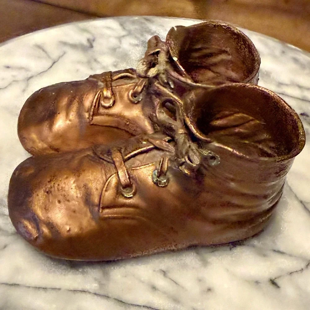 2 Pair VTG 50s MCM Bronze Coated Leather Copper Baby Toddler Shoes Laces